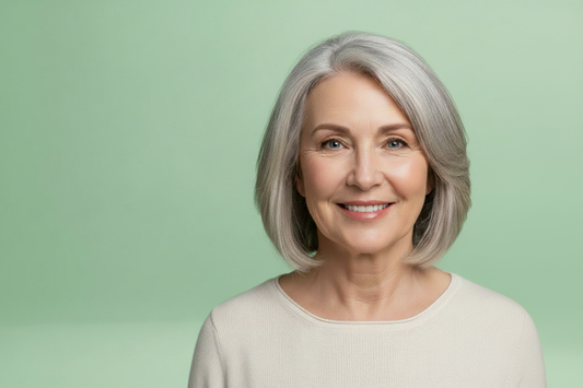 Healthy older woman clean background