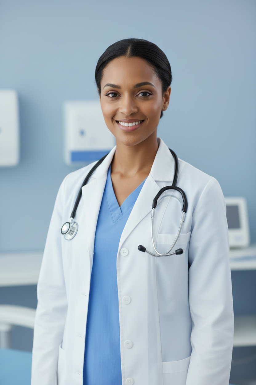 Woman Doctor Arms at Sides